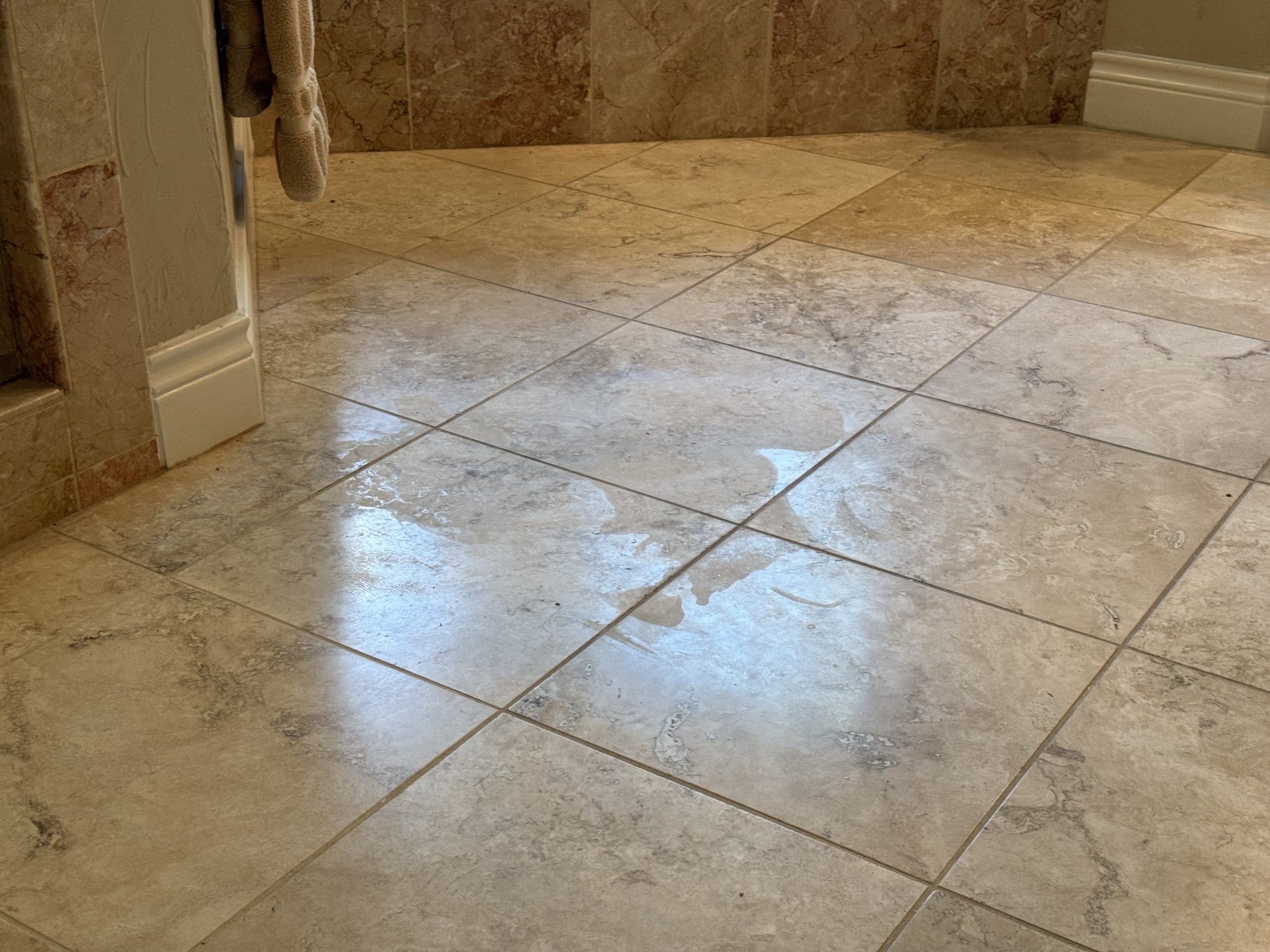 Restoration of Etched Travertine Bathroom | Austin TX - Santa Fe Floor Care